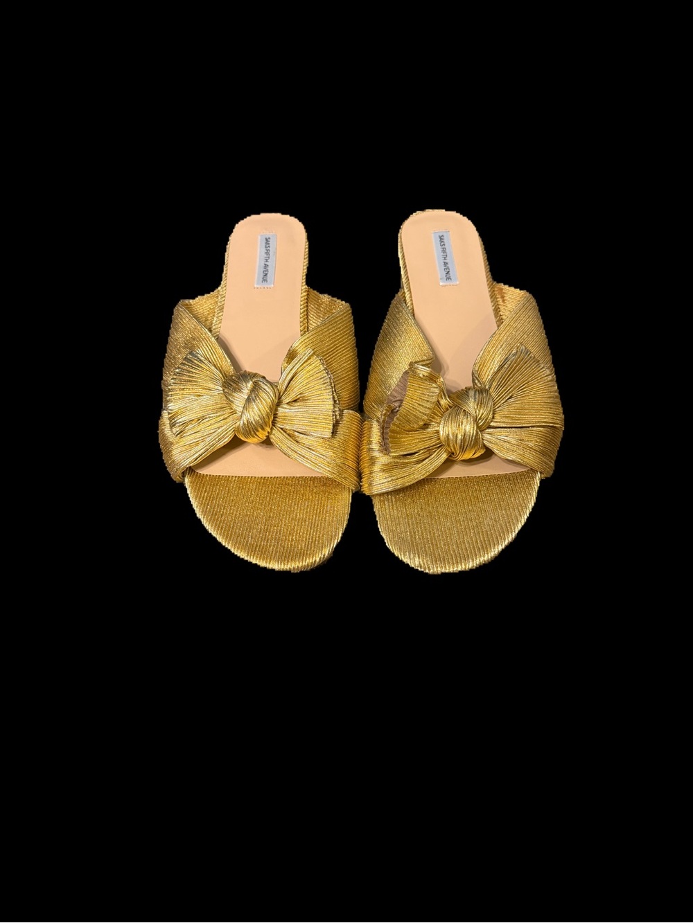 Saks Fifth Avenue Metallic Gold Knot Bow Slide Sandals - Women